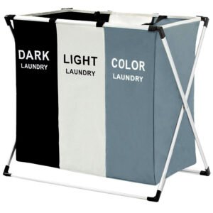 3 Grids Laundry Basket Foldable Dirty Clothes Organizer Bathroom